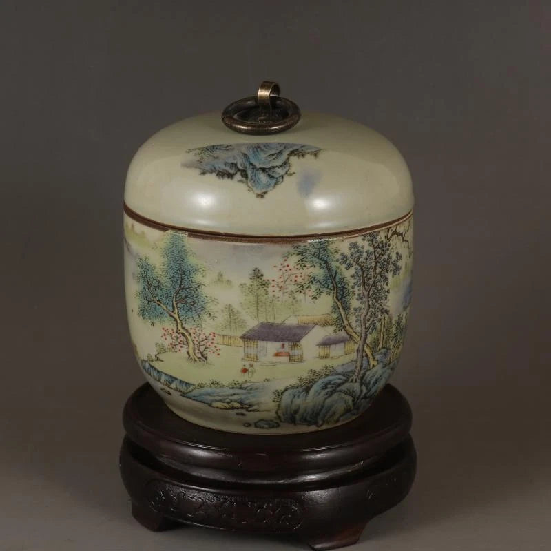 Republic of China Powder Enamel Landscape Pot Tea Pot Antique Antique Porcelain