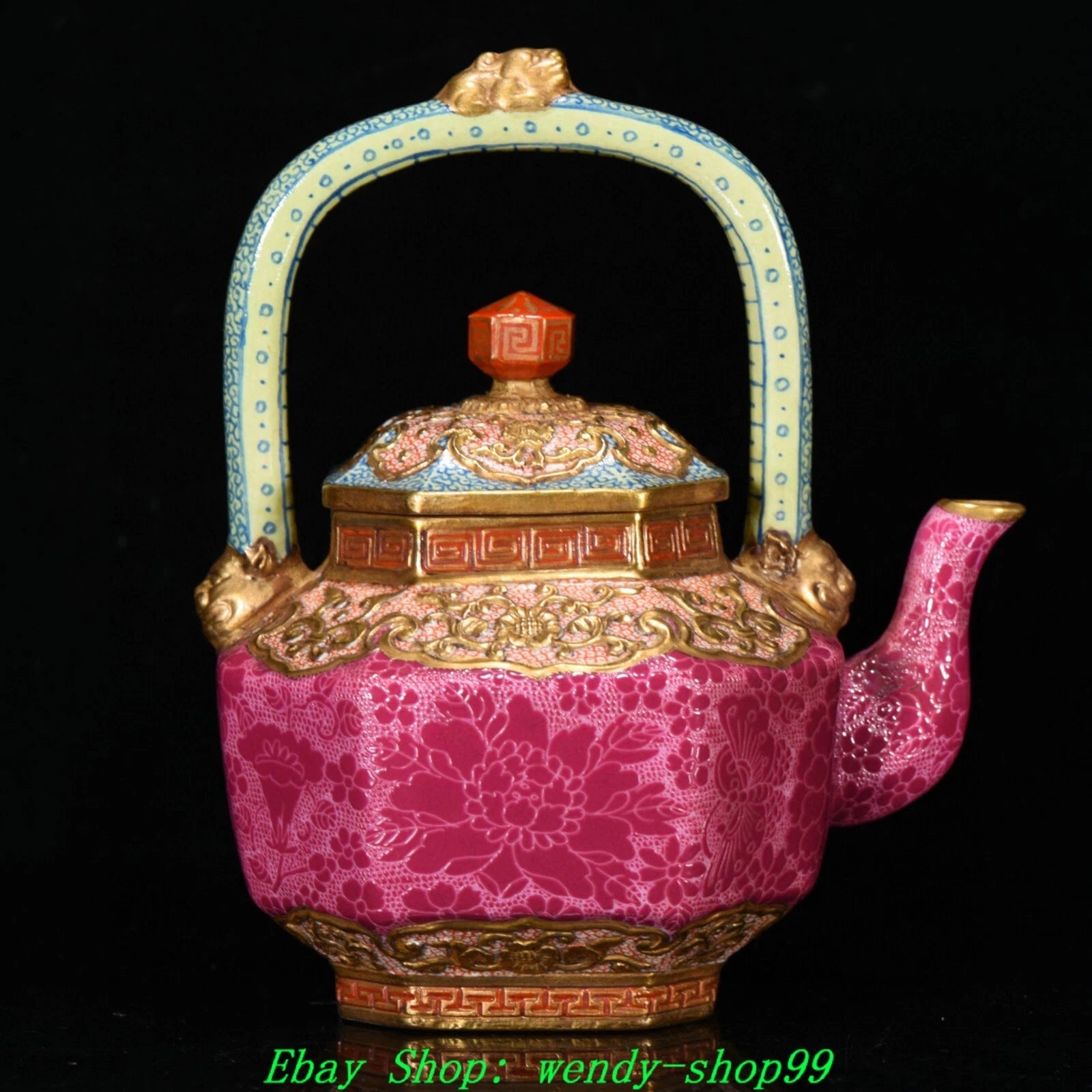 Qianlong Marked Colour Enamel Porcelain Gilt Dragon Lion Head Teapot Teakettle | eBay