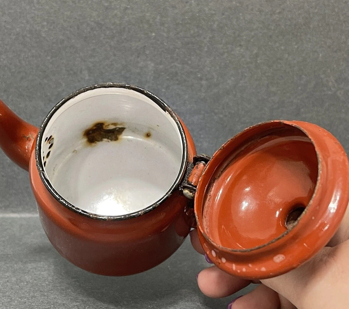 Small Antique Brown Enamelware Teapot Water Pot Some Rust Rustic Decor Only