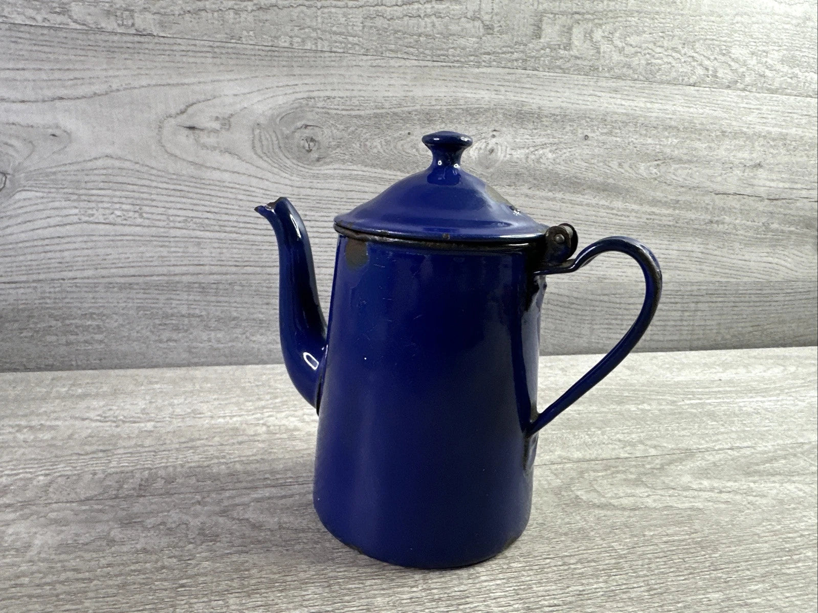 Vintage Chipped Enamel Tea Pot Blue Made In Austria H & C Double Headed Eagle