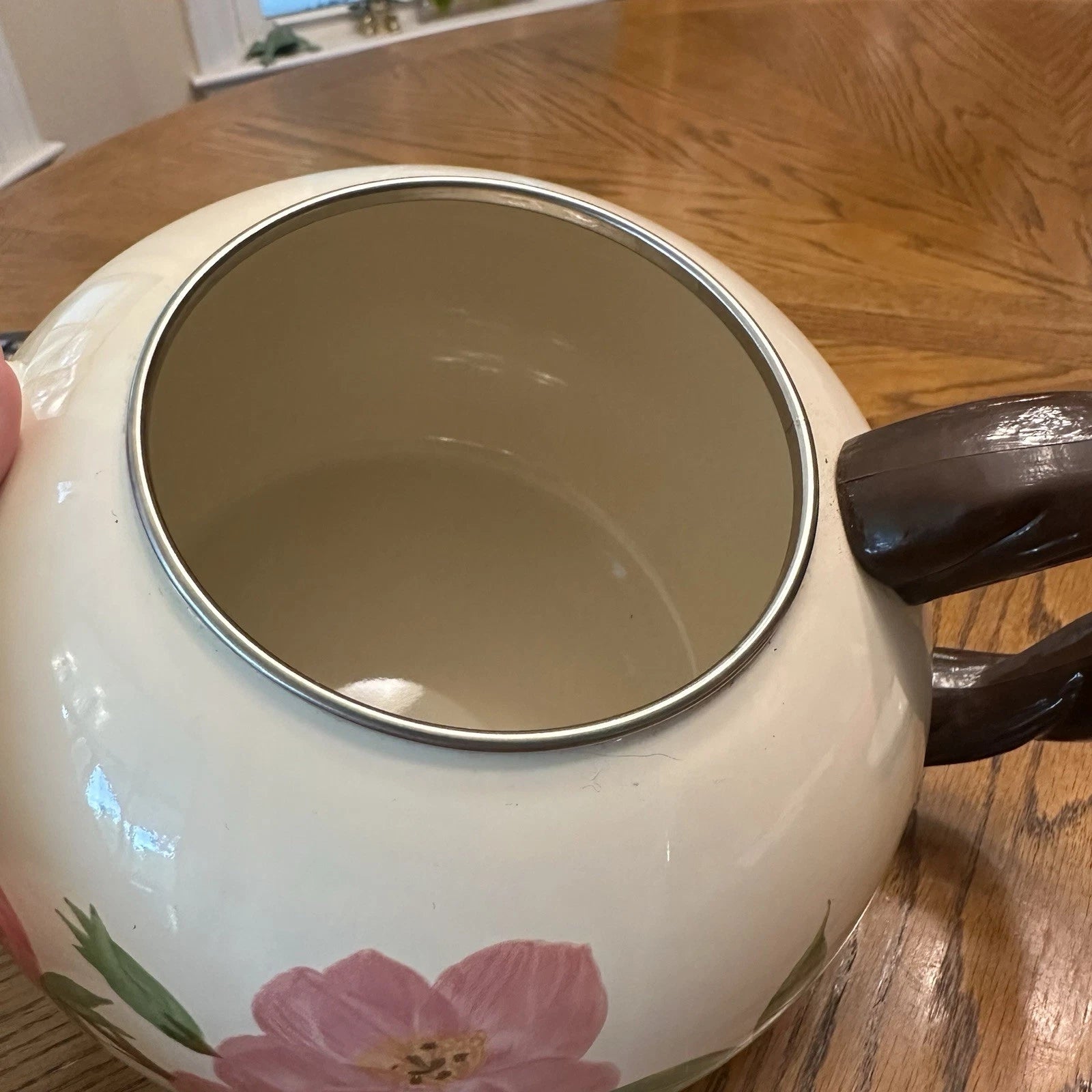 Franciscan Desert Rose Enameled Steel Tea Kettle Stovetop Teapot & Lid Vintage