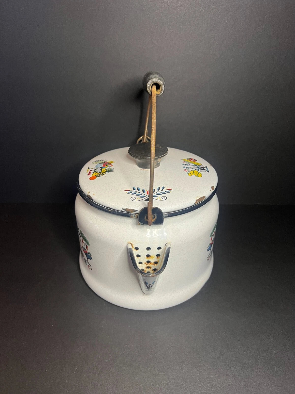 Vintage MCM 1950s Rare Thanksgiving Themed White Enamel Tea Kettle Pot w/ Handle | eBay