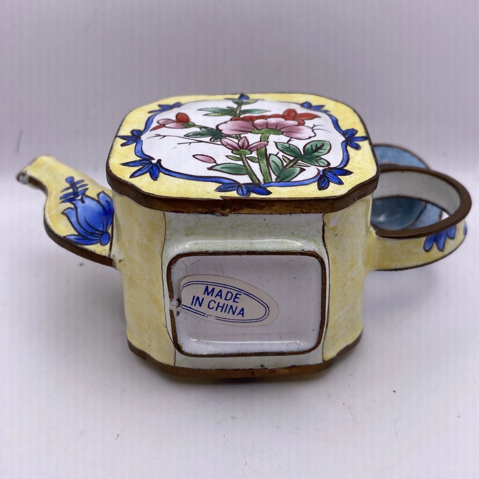 Miniature Enamel Teapot With Lid Yellow flowers BB7