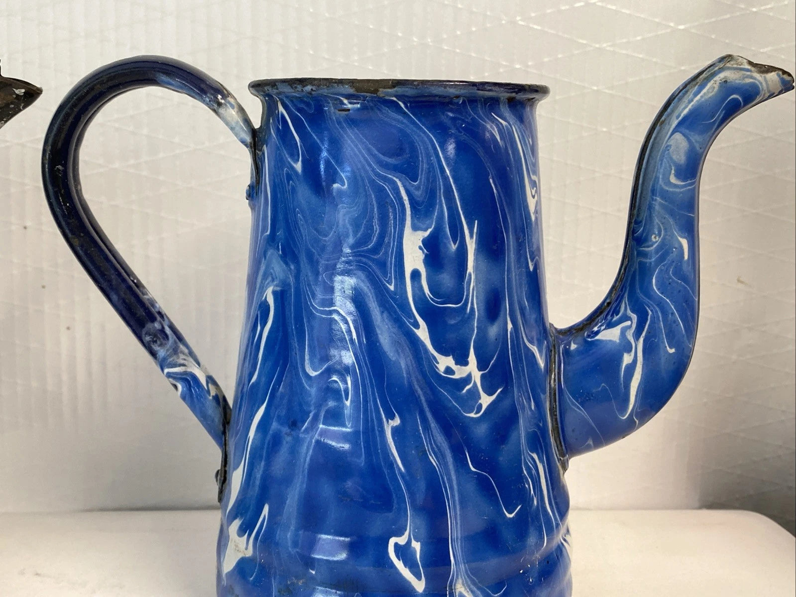 Vintage Graniteware Enamel Gooseneck Farmhouse Coffee Tea Pot Kettle blue swirl | eBay