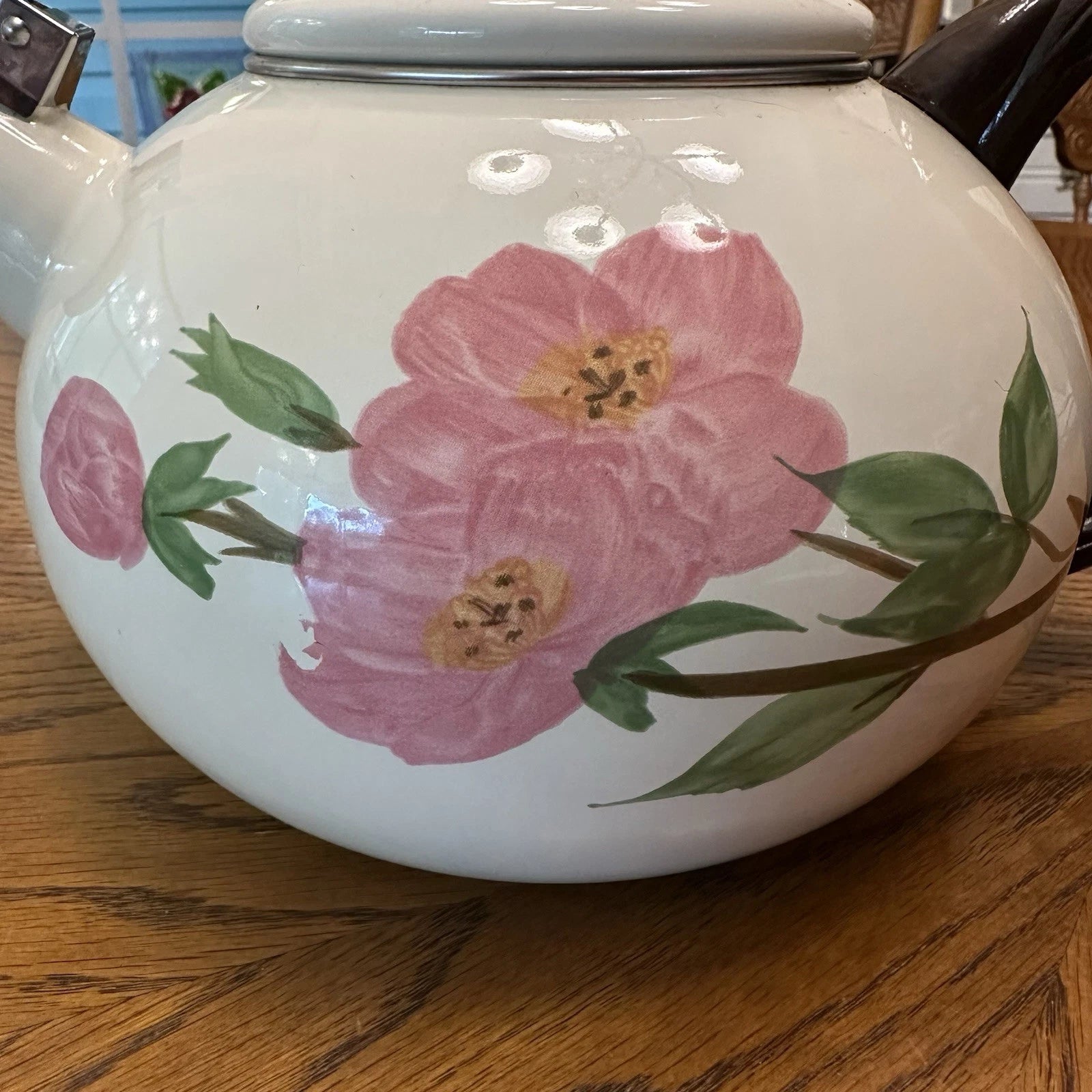 Franciscan Desert Rose Enameled Steel Tea Kettle Stovetop Teapot & Lid Vintage