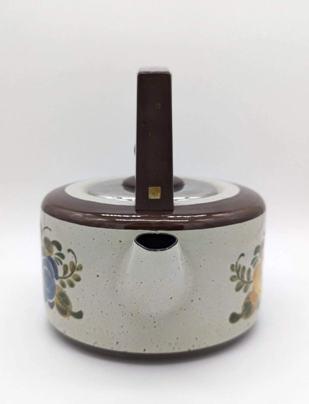 Vintage ASTA Hand Painted Flowers Enamel Kettle Teapot Flower Power Germany