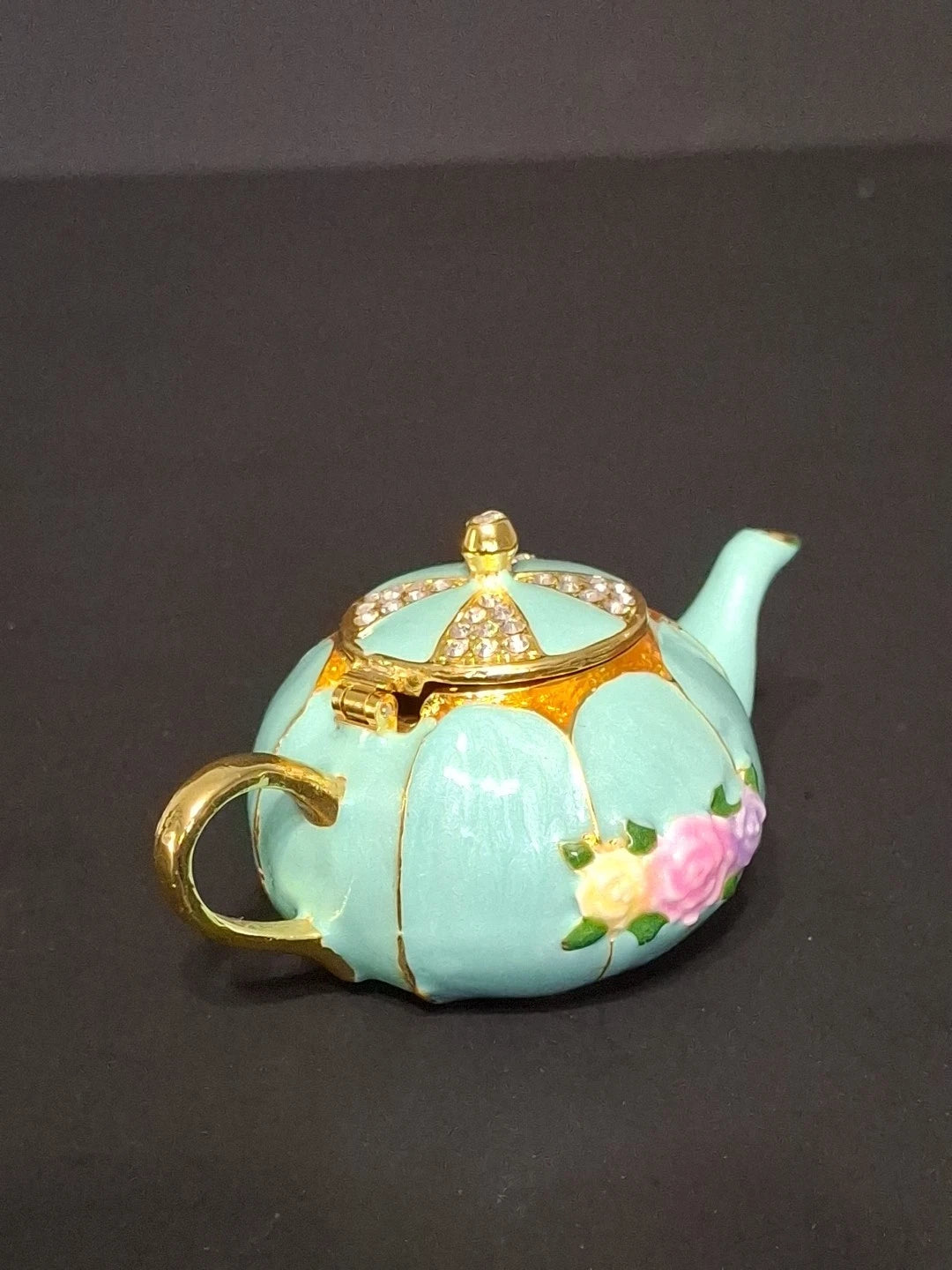 Miniature Tea Pot Trinket Box with Hinge Lid