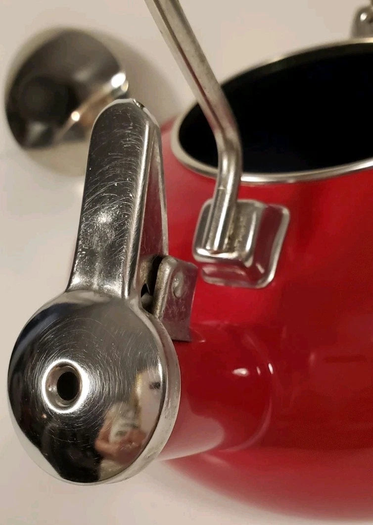 Vintage Chantal Classic Whistling Tea Kettle Teapot Red Enamel Black Handle 1.8