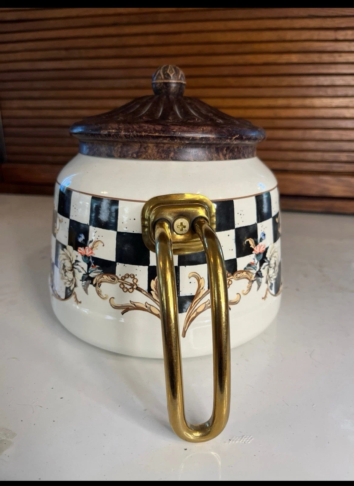 Vintage Emsan Enamel Teapot Kettle Brass Handle French Cottagecore Decor | eBay