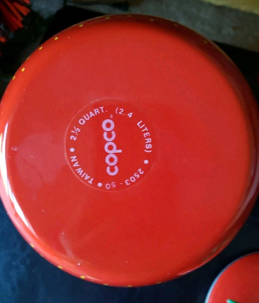 Vintage Copco Strawberry Shaped Enamel Metal Teapot Kettle Red No Spout Cap