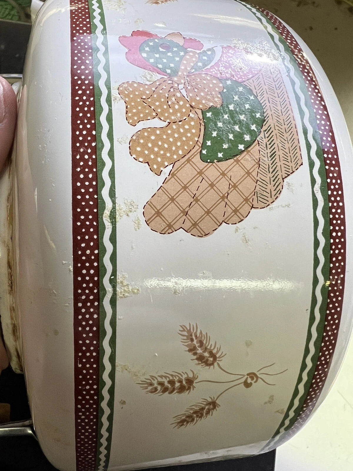 Vintage Enamel Tea Pot Kettle Wood Handle