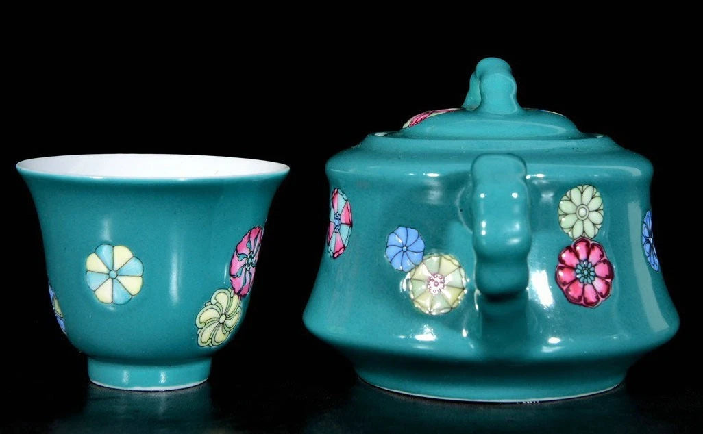 Qing yongzheng Enamel color porcelain Flower Pattern Wine TeaPot Cup Plate Set