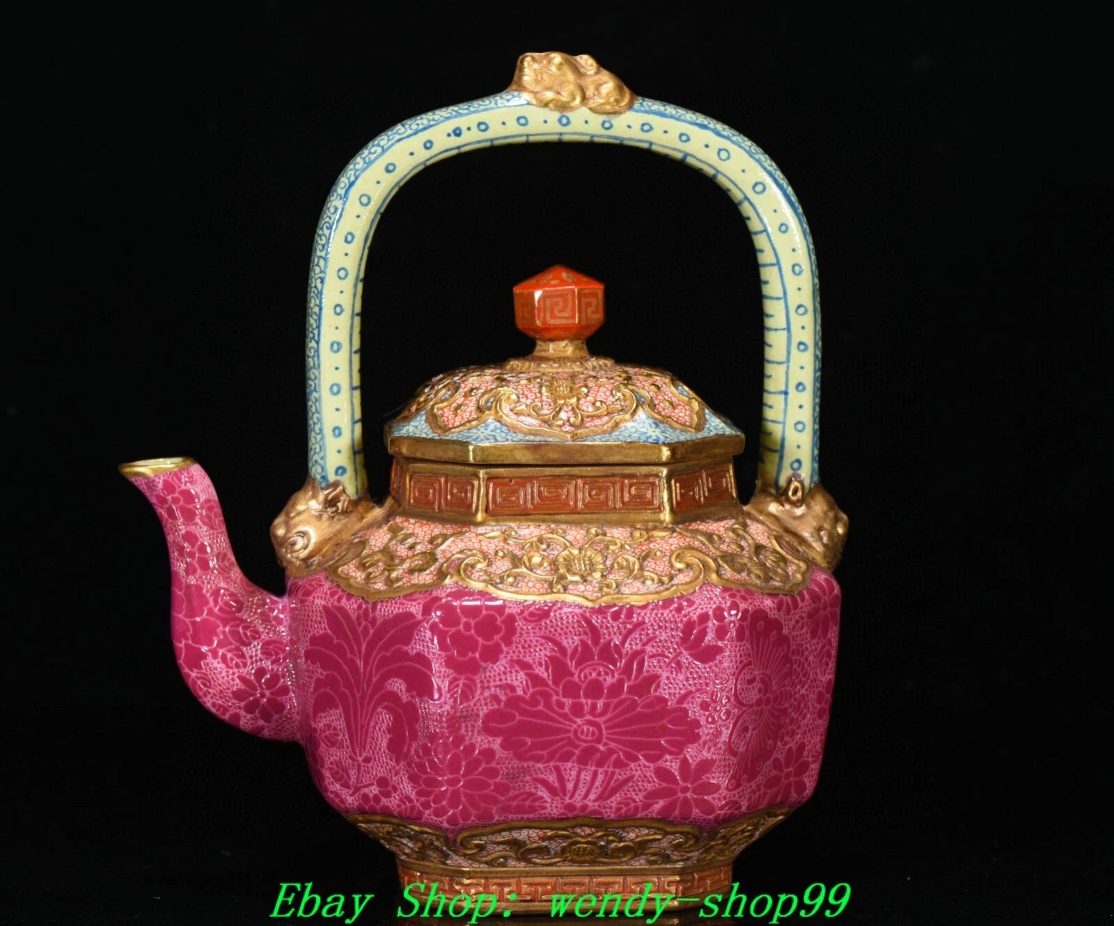 Qianlong Marked Colour Enamel Porcelain Gilt Dragon Lion Head Teapot Teakettle | eBay
