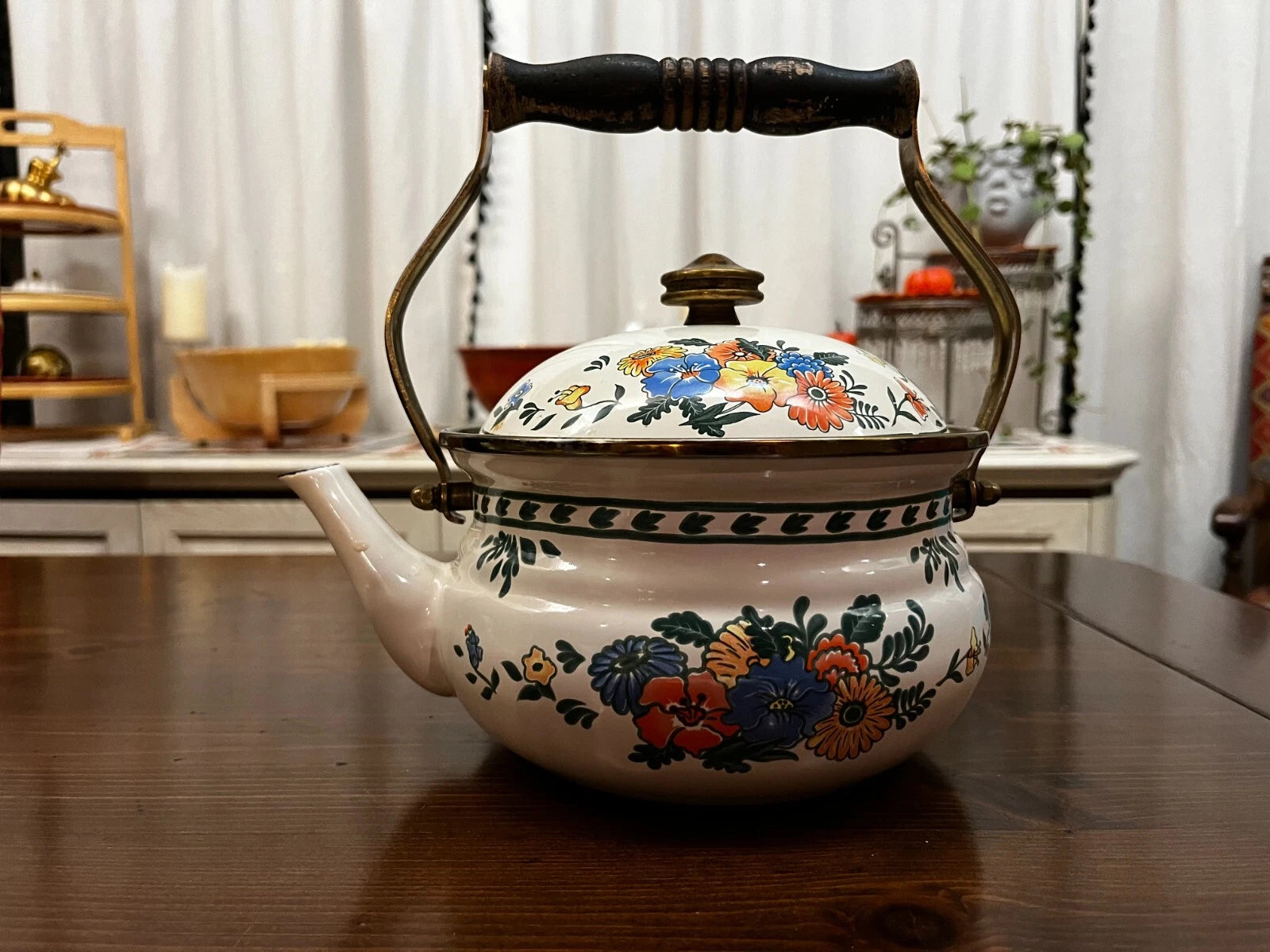 Vintage M. Kamenstein Enamelware Floral Motif Tea Pot Circa 1981 | eBay