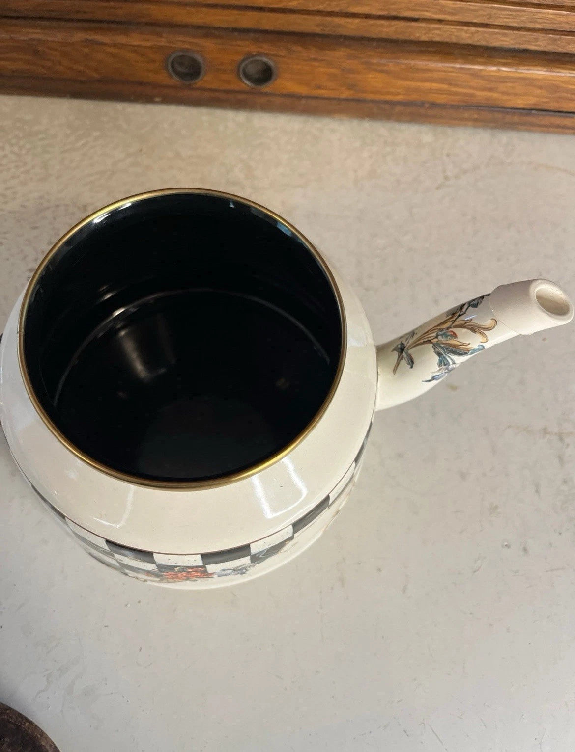 Vintage Emsan Enamel Teapot Kettle Brass Handle French Cottagecore Decor | eBay