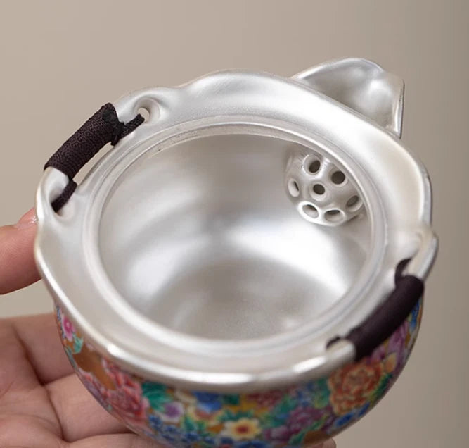 Gold butterfly enamel million flowers hand-grabbed pot gold silver teapot