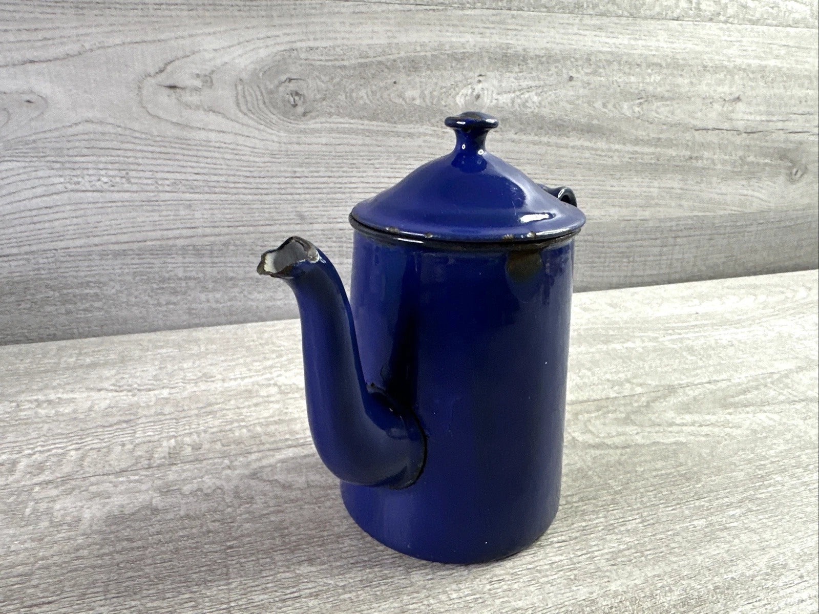 Vintage Chipped Enamel Tea Pot Blue Made In Austria H & C Double Headed Eagle