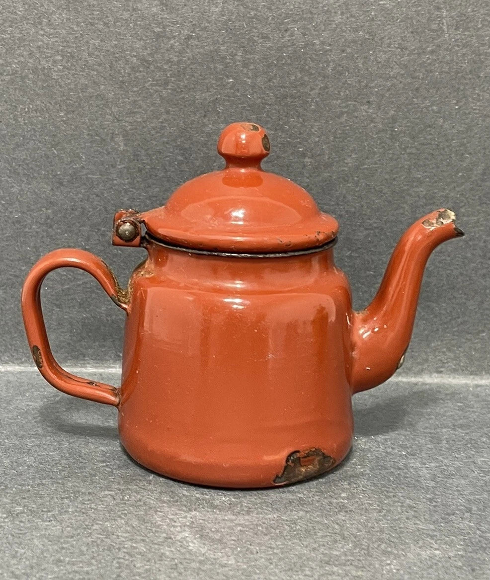 Small Antique Brown Enamelware Teapot Water Pot Some Rust Rustic Decor Only