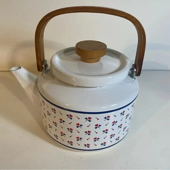 Vintage 1982 Gailstyn-Sutton Monique Enamel Tea Pot Wooden Handles