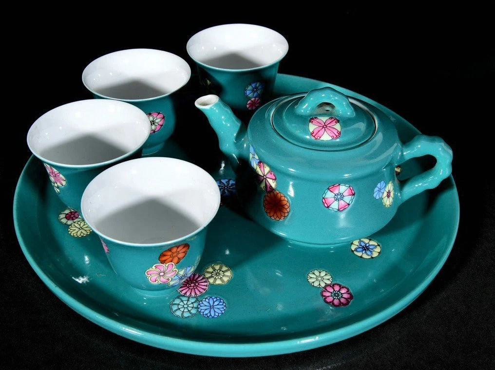 Qing yongzheng Enamel color porcelain Flower Pattern Wine TeaPot Cup Plate Set
