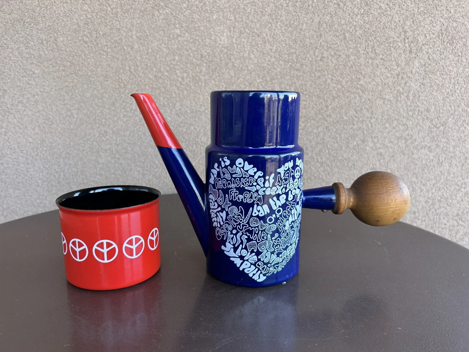 VERY RARE Vintage Peace Hippie Enamelware Tea Pot Dutch Style Wooden Handle | eBay