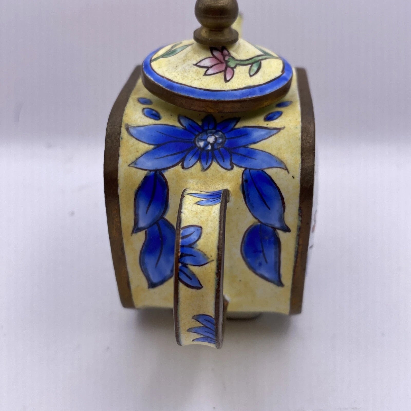 Miniature Enamel Teapot With Lid Yellow flowers BB7