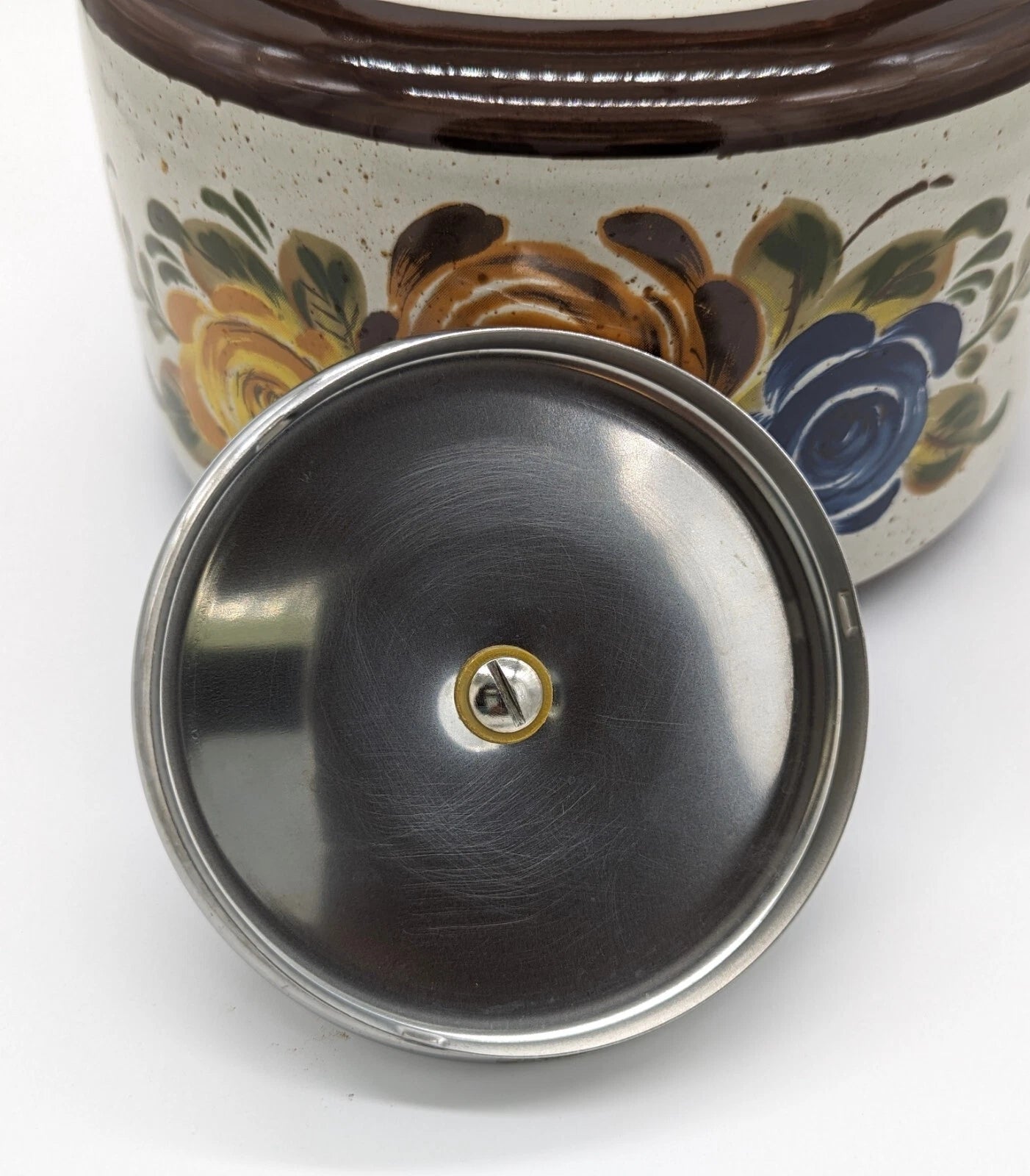 Vintage ASTA Hand Painted Flowers Enamel Kettle Teapot Flower Power Germany