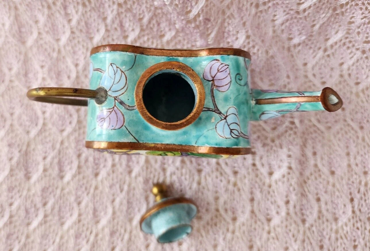 Vintage Chinemel  B. Yee Enamel Miniature Teapot Tiffany Style Grapevine Design