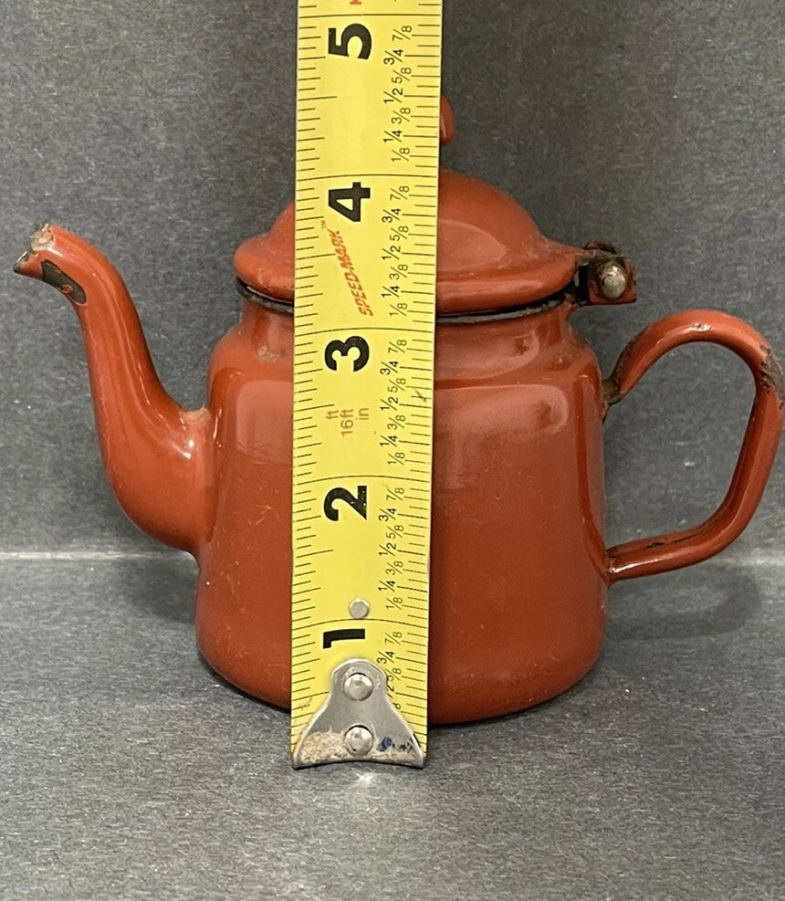 Small Antique Brown Enamelware Teapot Water Pot Some Rust Rustic Decor Only