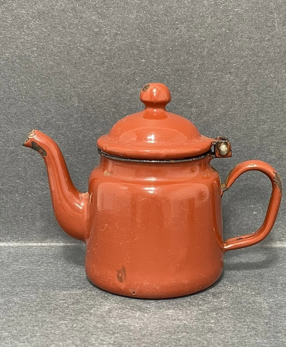 Small Antique Brown Enamelware Teapot Water Pot Some Rust Rustic Decor Only