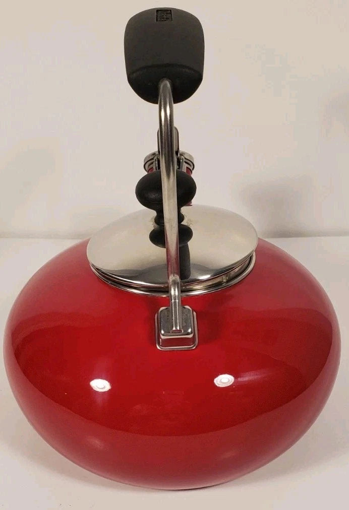 Vintage Chantal Classic Whistling Tea Kettle Teapot Red Enamel Black Handle 1.8