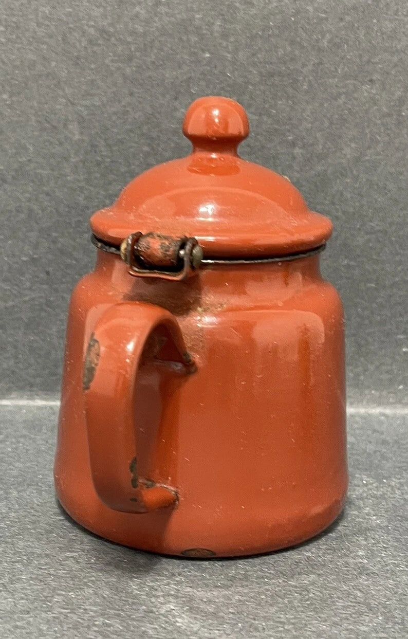 Small Antique Brown Enamelware Teapot Water Pot Some Rust Rustic Decor Only