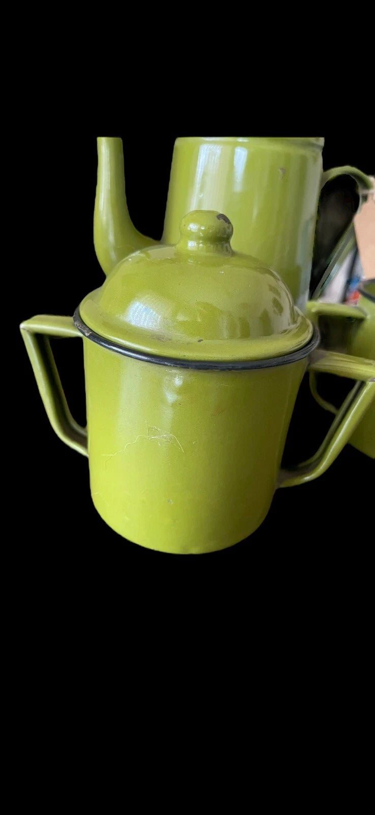 OTTO Japan Enamel Black Trim Tea Kettle Coffee Pot Green w/sugar & Creamer + Lid | eBay