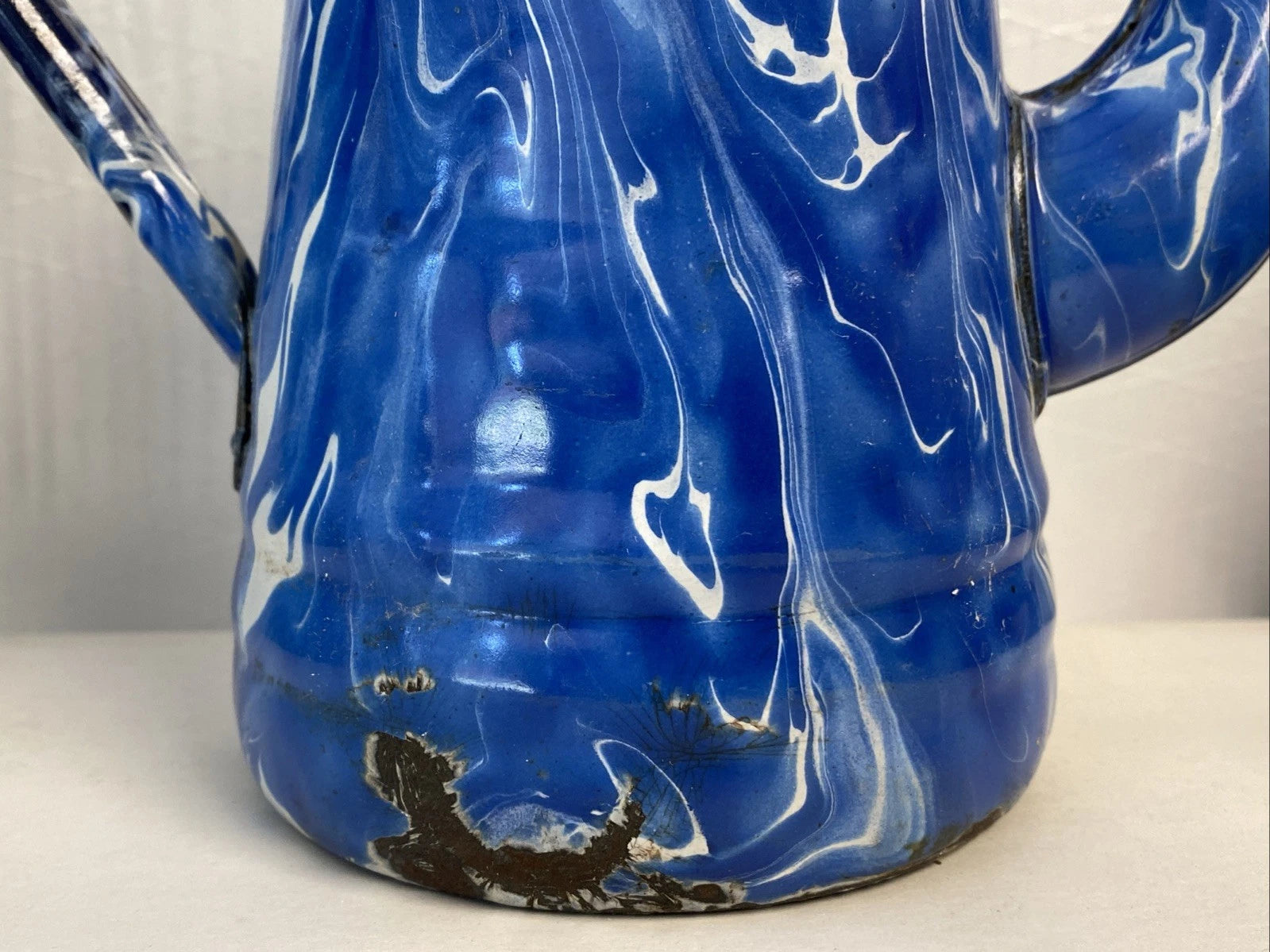 Vintage Graniteware Enamel Gooseneck Farmhouse Coffee Tea Pot Kettle blue swirl | eBay