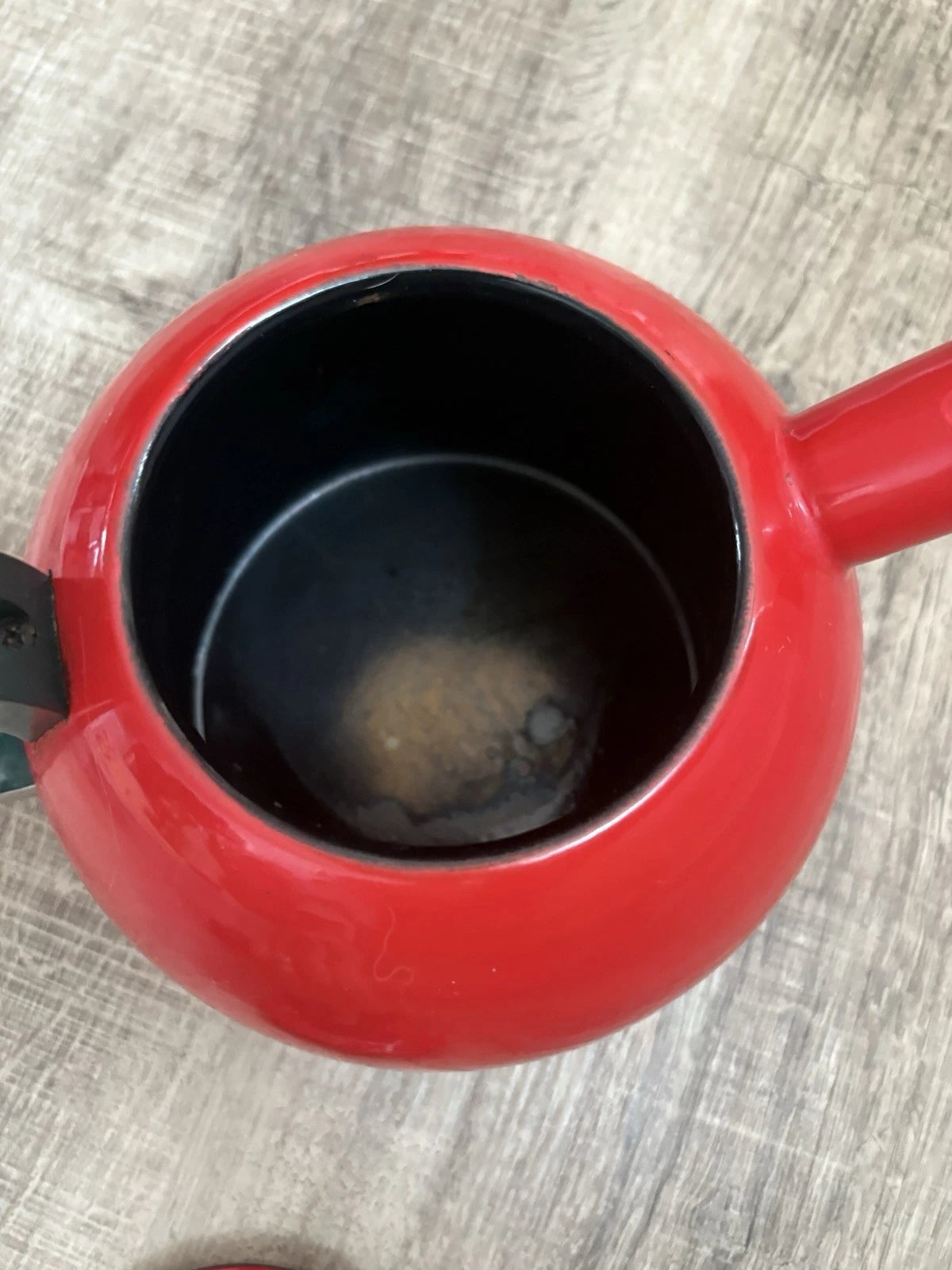 Vintage Copco Red Enamel Tomato Teapot/ Kettle With Green Leaf And Stem