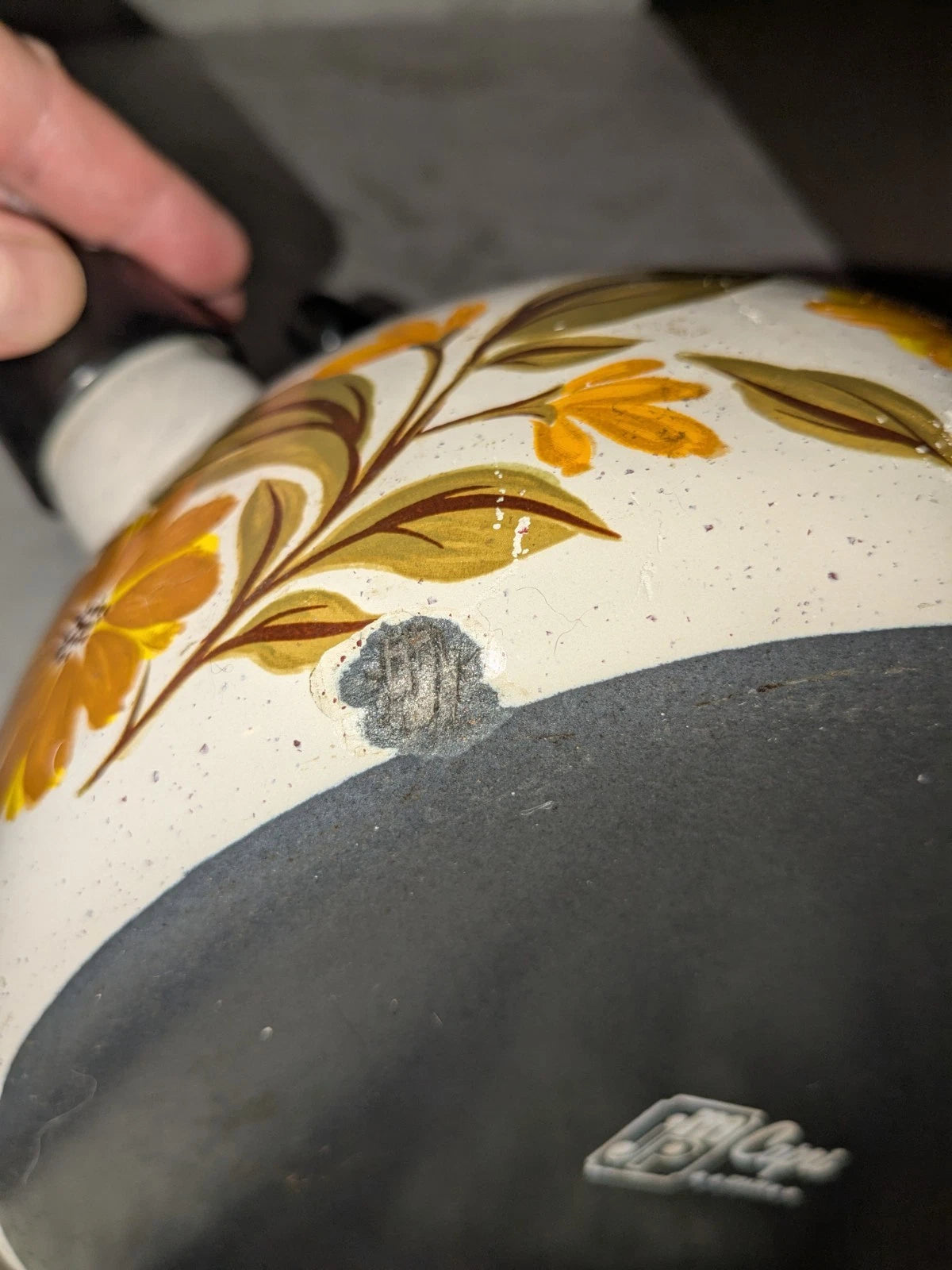 Vintage JPM Capri Enamel Whistle Tea Pot Kettle Made In Spain Few Blemishes