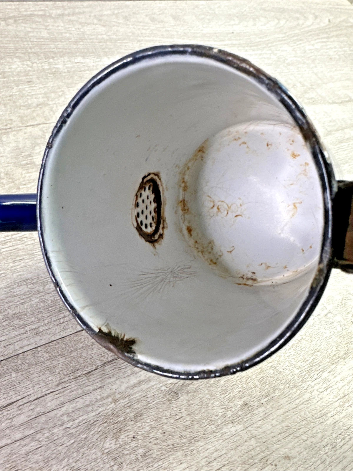 Vintage Chipped Enamel Tea Pot Blue Made In Austria H & C Double Headed Eagle