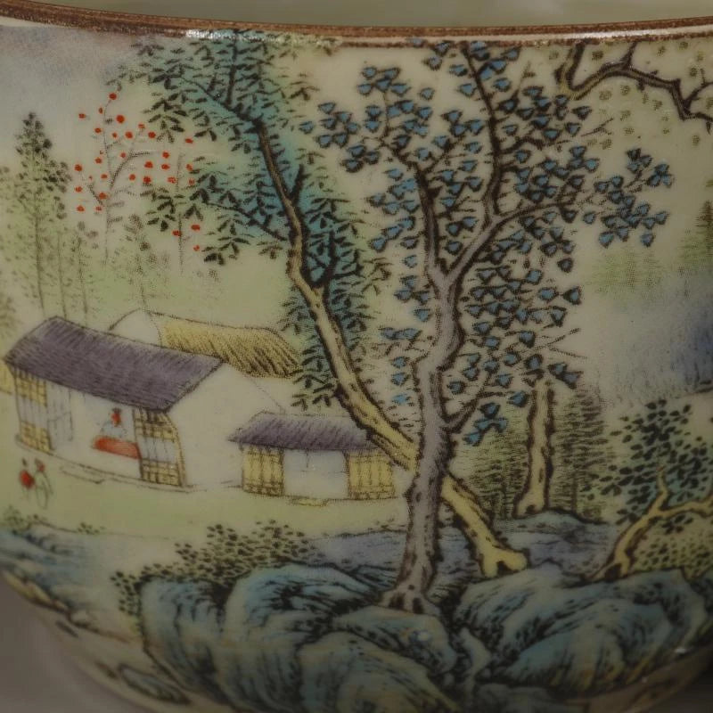 Republic of China Powder Enamel Landscape Pot Tea Pot Antique Antique Porcelain