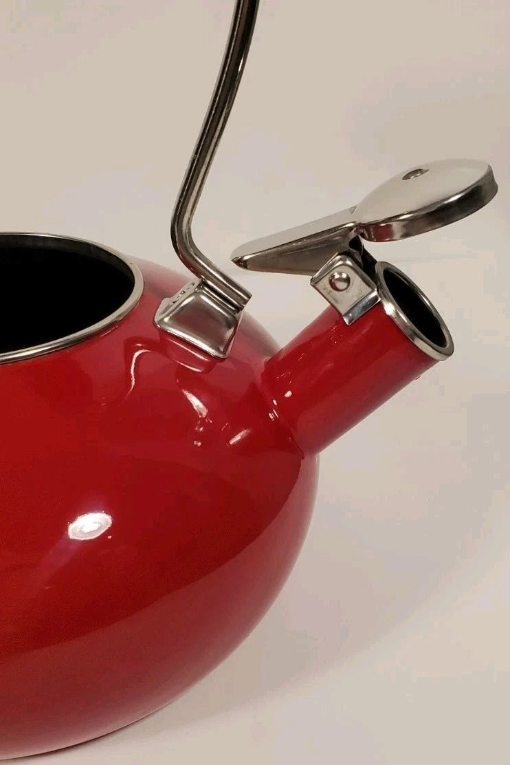 Vintage Chantal Classic Whistling Tea Kettle Teapot Red Enamel Black Handle 1.8
