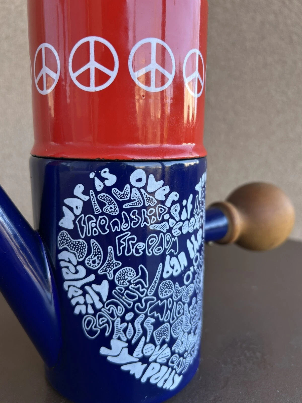 VERY RARE Vintage Peace Hippie Enamelware Tea Pot Dutch Style Wooden Handle | eBay
