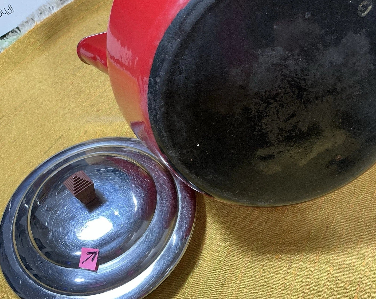 Sassy RED GRANITEWARE Enamelware TEAPOT Kettle Art Deco Style Shiny Vintage