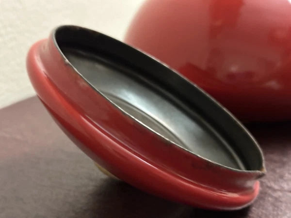 Vintage Mid Century Scandinavian Danish Red Enamel Tea Kettle Teapot Wood Handle