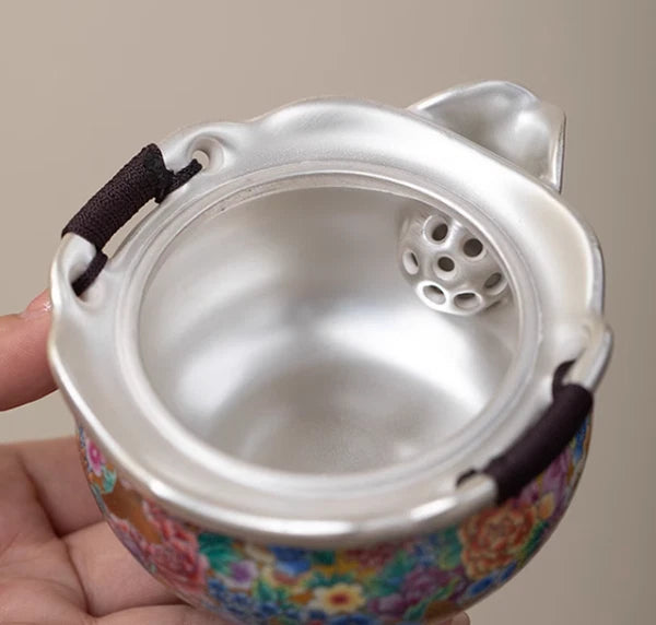 Gold butterfly enamel million flowers hand-grabbed pot gold silver teapot