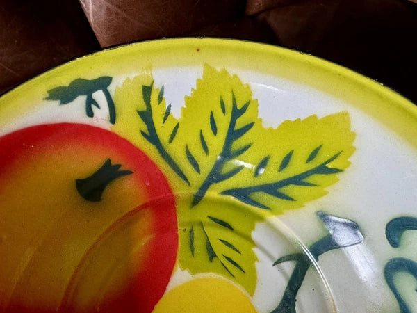 Vintage 1960s Enamelware Graniteware Coffee/Tea Pot 7 1/2" + 12" Bowl FRUIT