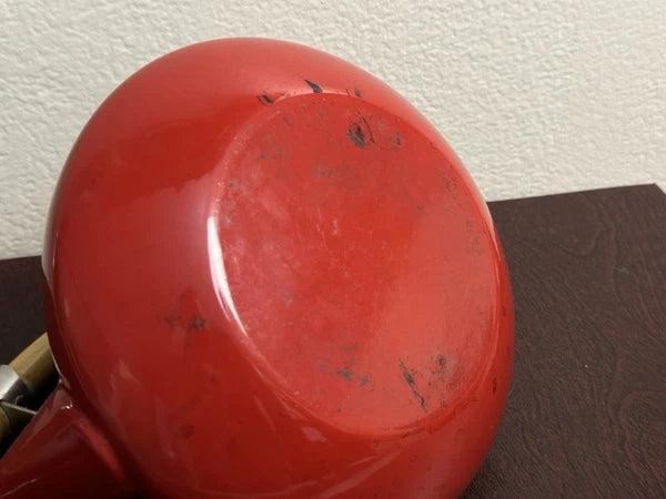 Vintage Mid Century Scandinavian Danish Red Enamel Tea Kettle Teapot Wood Handle