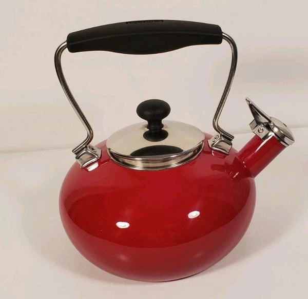 Vintage Chantal Classic Whistling Tea Kettle Teapot Red Enamel Black Handle 1.8