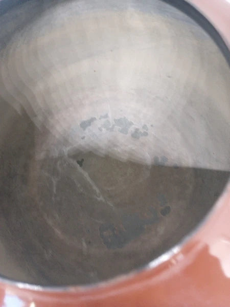 Vintage Brown Tea Pot Kettle Enamel Ware Metal Wood Handle