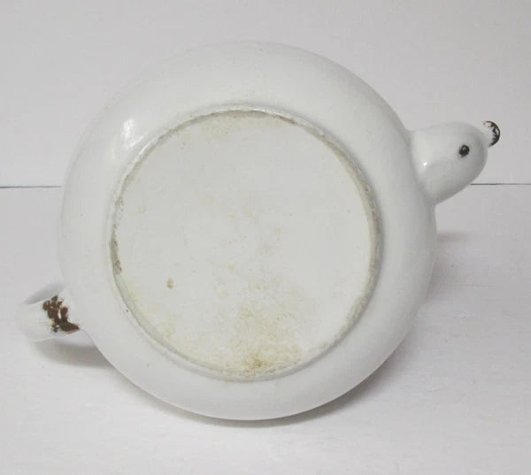 graniteware enamel ware Boston style teapot white w/ dark blue USED vintage rj