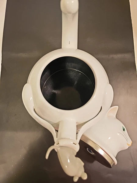 Vintage  Copco White Cat & Gray Mouse Enamelware 2 ½ QT Tea Kettle