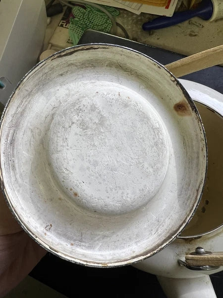 Vintage Enamel Tea Pot Kettle Wood Handle